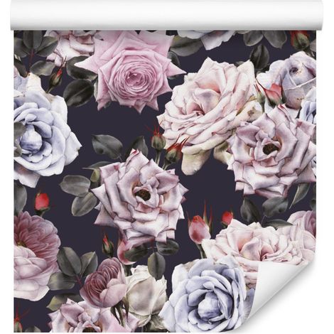 Bellissima carta da parati con rose colorate in stile vintage per soggiorno e camera da letto, 50x1000 cm. (1/5)
