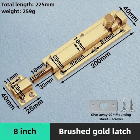 (Or - 20 cm) Verrou de sécurité de porte en alliage d'aluminium, loquet de fenêtre, verrou de porte coulissante robuste et épais, quincaillerie pour la maison (1/5)