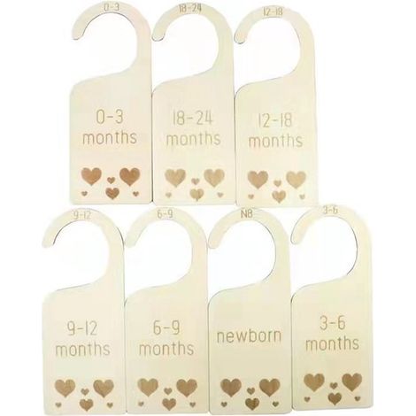 Séparateurs de rangement en bois pour armoire bébé, organisateur de vêtements pour bébés de 0 à 24 mois, portant de rangement pour vêtements de bébé, ensemble de 7 pièces avec motif cœur (1/4)