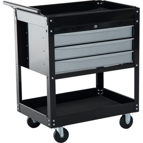Carrello Porta Attrezzi da Officina Professionale Cassettiera in Lamiera Nero 68x46x88 cm