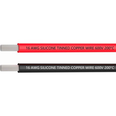 16 spécifications fil de silicone de 3 mètres fil de cuivre étamé et flexible 1.5 mètres de fil noir et 1.5 mètres de fil rouge pour imprimante 3D, cordon de test (1/5)