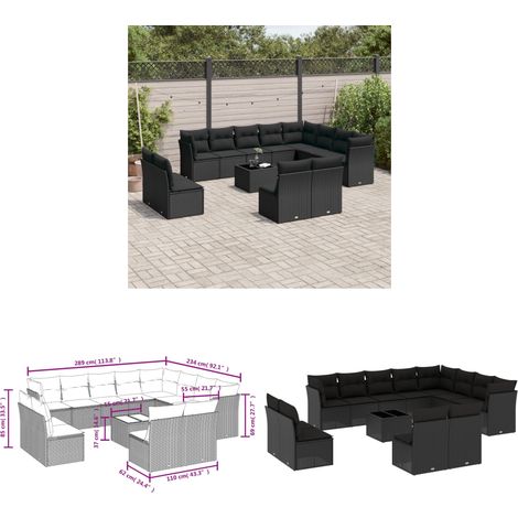13-tlg. Garten-Sofagarnitur mit Kissen Schwarz Poly Rattan - Gartengestelle - Gartenmöbelset - Lounge Set - Rattan Möbel - Gartenlounge - Home & Living (1/3)