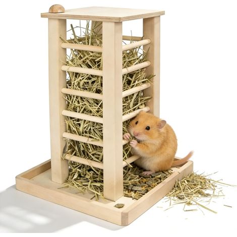 Rabbit Hay Rack, 36 x 24 x 24 cm, Stable Cube Stand, Wood, Large Capacity for Rabbits, Guinea Pigs, Rabbits, Hamsters, Mice, Rats (1/5)