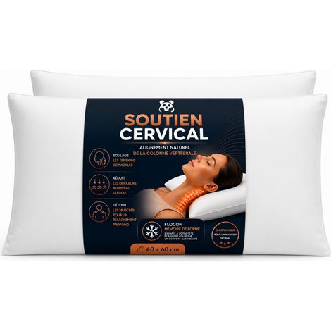 LOT de 2 OREILLERS 40x60 FLOCON MÉMOIRE de FORME SPÉCIAL CERVICALES GARANTIE à VIE