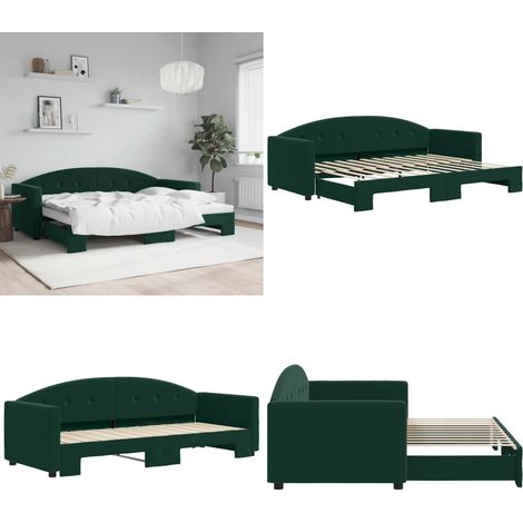 Lit de jour avec gigogne sans matelas vert foncé 80x200 cm - Canapé Convertible - Lit Deux Places - Lit Tiroir - Meuble Multifonctionnel - Literie - Home & Living (1/5)