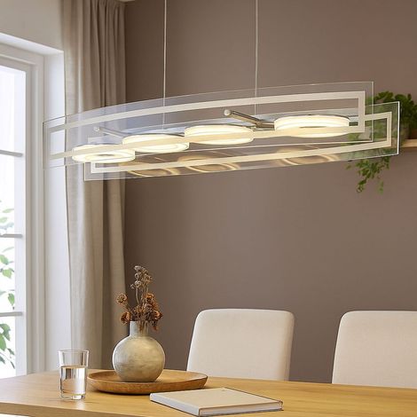 Pendelleuchte Glas Hängelampe Deckenlampe LED Wohnzimmerleuchte mit Höhenverstellung, quadratisch, 4x LED 5W 400Lm, LxBxH 80x23x150 cm (1/5)