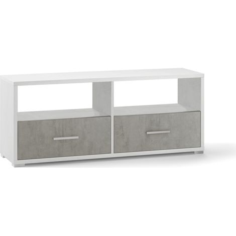 mobile 2 cassetti bianco e cemento, 139x57x41 cm