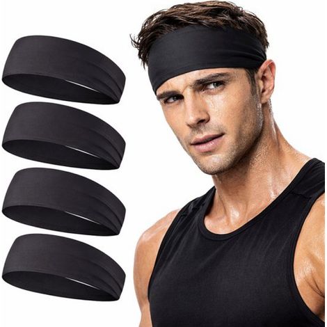 Bandeau de sport – Bandeau anti-transpiration – Bandeau pour cheveux – Bandeau de course – Femme et Homme – Lot de 4 (1/5)
