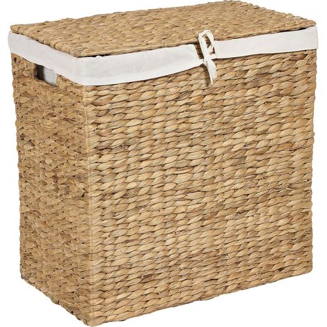 Panier en Jacinthe d'Eau Ton Naturel Fait Main avec Couvercle Corbeille Linge Langson (1/5)