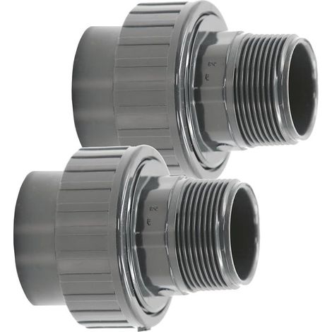 Lot de 2 raccords vissés en PVC avec manchon adhésif de 50 mm x filetage extérieur de 5" Adaptateur en PVC U gris pour tuyaux de piscine et toutes les tuyauteries Qualité : fabriqué en Europe (1/4)