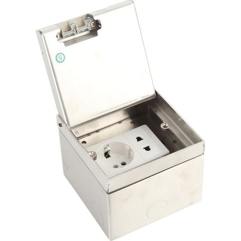 Boîte De Sol électrique, Boîte De Sol Encastrée En Acier Inoxydable AC 250V 2500W Avec Prise 10A et 16A Prise de Courant Universelle au Sol avec Boîte de Jonction pour la Maison, les Bureaux, Hôtel (1/5)