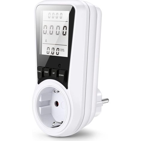 Wattmètre prise avec écran LCD rétroéclairé, mesure consommation électrique, 7 modes de surveillance, puissance max 3680W, 1 pièce (1/5)
