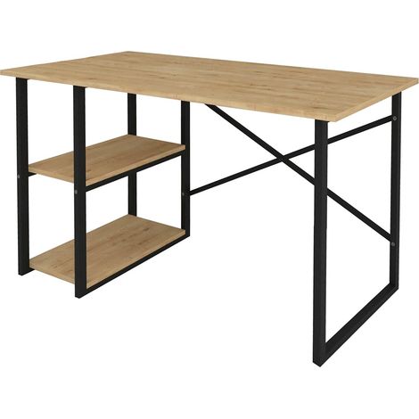 Table du bureau, meuble du bureau avec 2 étagères coloris chêne cambrian, noir - longueur 120 x profondeur 60 x hauteur 75 cm (1/2)