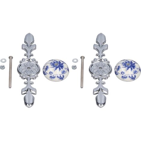 Blau-weiße Keramik-Möbelgriffe, 2er-Set, handbemaltes Blumenmuster, moderner und schlichter Stil, Schubladengriff aus 1060D-Porzellan (1/5)