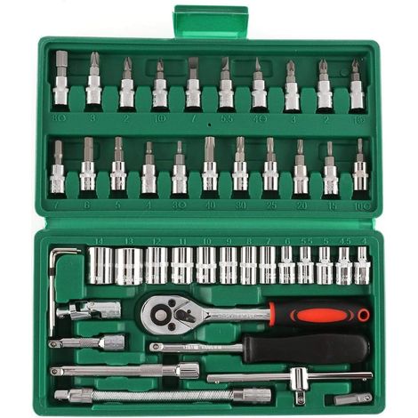 Ej.Life 46 pcs 1/4 Pouce Jeu de Douilles Outil de Reparation de Voiture Outils de Cle combinee dynamometrique a cliquet Reparation Automobile (1/5)