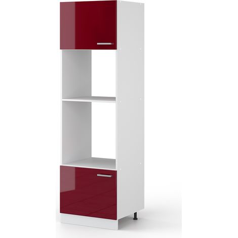 Mueble despensa universal R-Line, Rojo Burdeos alto brillo, 60 cm con estantes abiertos y puertas, Vicco