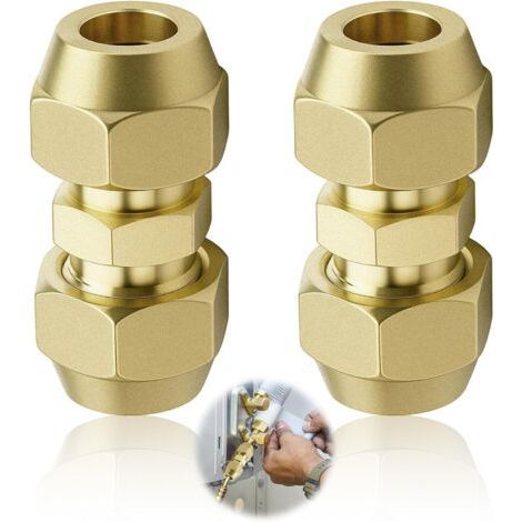 BUNTHAUS 2 Raccords De Climatisation 3/8\", Diamètre du tube en cuivre 9,52 mm, Double Embout pour Tuyaux En Cuivre, Rallonge De Tuyau En Cuivre Joint Double, pour Climatisation Sans Soudur (1/5)
