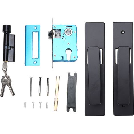 Toivize Serrure de porte à clé avec poignées en aluminium silencieuses, ensemble complet pour usage intérieur et extérieur, couleur argent (1/5)