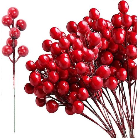 Lot de 42 tiges de baies rouges artificielles, branches de laurier, baies bordeaux artificielles, idée cadeau (1/5)