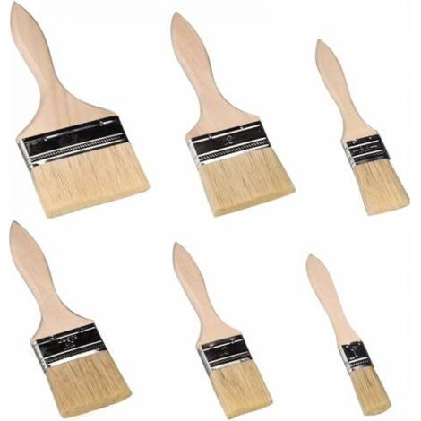Wall Painting Brushes, Flat Paint Brush, 6 Piece Paint Brushes, Professional Wooden Handle Painting Brushes Natural Bristle Brushes Suitable for Walls, Furniture, Shutters (1/5)