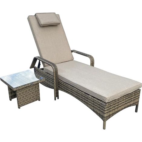 Signature Weave Savannah Wicker Sun Lounger Bed Chair & Side Table Natural (1/4)