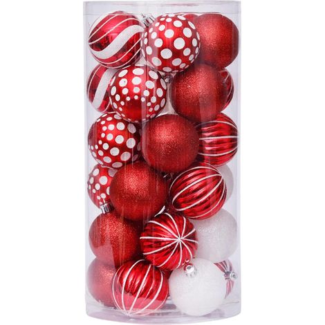 30 dekorative Weihnachtskugeln, unzerbrechlich, zum Aufhängen zum Schmücken des Baumes (rot und weiß) (1/5)
