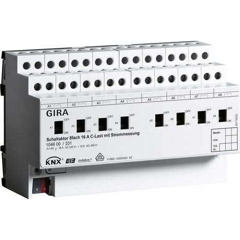 Gira Schaltaktor 8f 16 A Hand + Strom C-Last KNX REG [104600], 1046 00