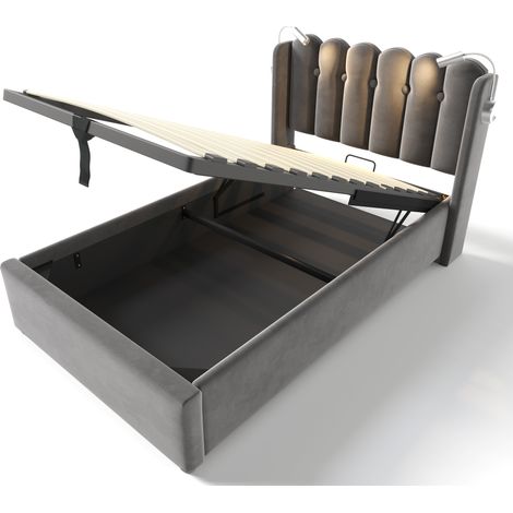 Cama canapé individual 90x200 cm de terciopelo gris con luz de lectura y carga USB HOMVRA (1/5)