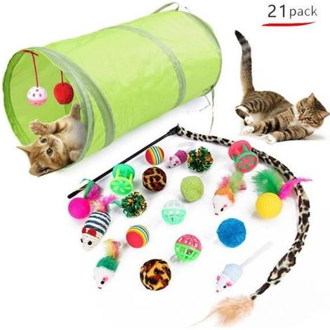 Jouet Chat, 21PCS Jouets pour Chat, Chat Teaser Jouet,De Boule De Chat Tunnel Chat Jeu pour Chaton (1/4)
