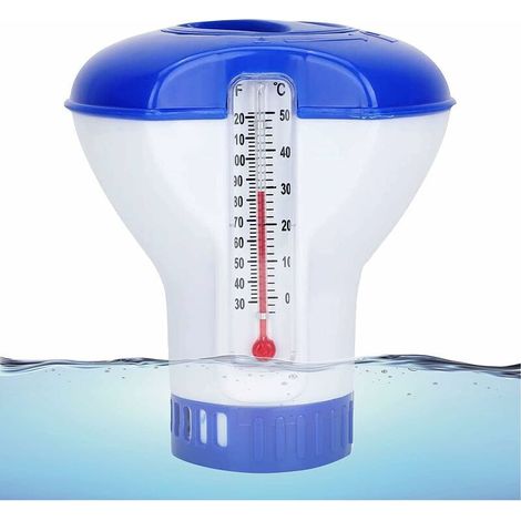 Diffuseur Chlore Piscine avec Thermomètre,Flotteur Piscine Chlore,Diffuseur Piscine Chlore Flottant,Distributeur Chlore Piscine,Distributeur de Produits Chimiques pour Piscine, Étang (1/5)