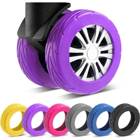 Ensemble de 8 couvre-roues de valise, en silicone résistant à l'usure et insonorisant, texturé, antidérapant, convient aux roues de 2 à 2,4 pouces, violet. (1/5)