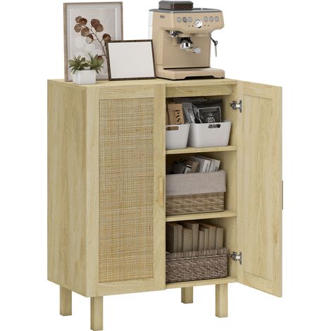 Wohnzimmer-Sideboard im Bohème-Stil mit Gittertüren und verstellbaren Einlegeböden, 73 x 41 x 102 cm, Natur (1/5)