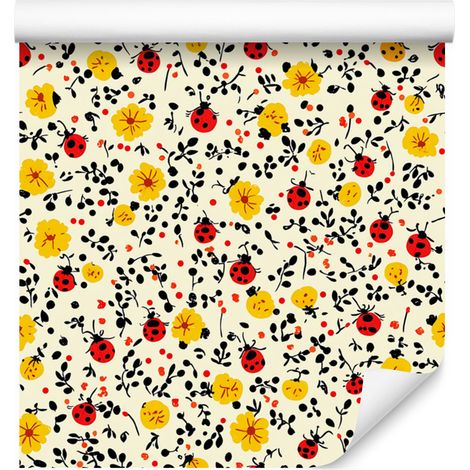 Marienkäfer-Tapete in Creme, Beige und Gelb für Wohn- und Schlafzimmer, 50 x 1000 cm (1/5)