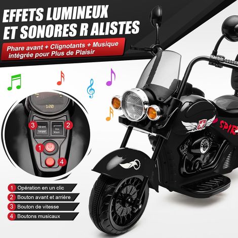 Moto Eléctrica Infantil 12V con Doble Motor, Motocicleta Eléctrica con Luces y Música para Niños de 3 a 6 Años, Diseño Retro con Asiento Ancho, Negro (1/4)