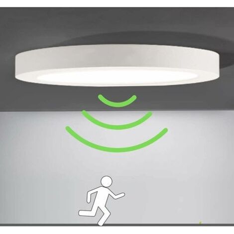 Plafonnier Plafonnier LED avec Détecteur de Mouvement Lampe de Lumière Automatique pour Extérieur Balcon Garage Entrée Couloir Luminaire rond Facile à Installer Lampe de Plafond 6000K Blanc Froid, 12 (1/3)