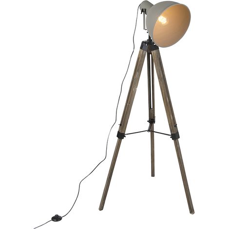 QAZQA Lámpara de pie industrial sobre trípode de madera con
