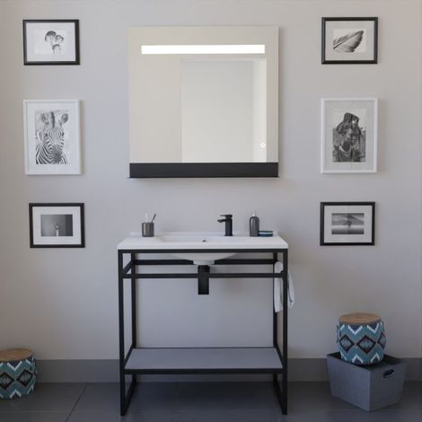 Ensemble STRUCTURA 80 cm avec plan vasque et miroir led Etal- Résine - Gris (1/4)
