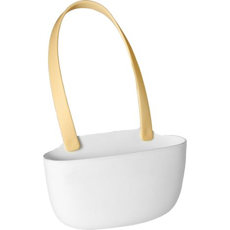Scolapiatti da cucina, cestino sospeso con fori, sacco flessibile di grande capacità per lavello, giallo e bianco. (1/5)