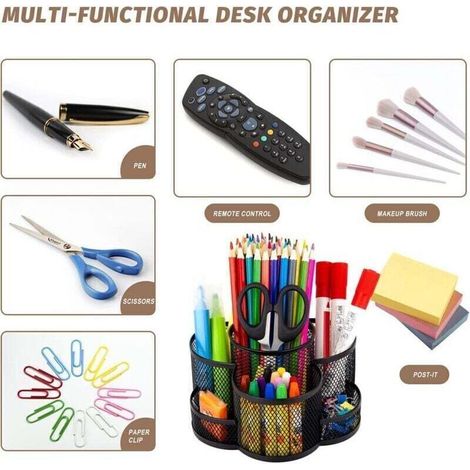 Porte-Stylo En Maille Pour Bureau, Organiseur De Bureau Rotatif À 360 Degrés Avec 7 Compartiments, Organiseur Stationnaire En Métal, Grand Organiseur De Fournitures De Bureau Pour L'Art De L'École De