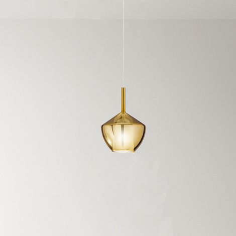 Vetro  1 luce attacco E27  Oro Specchiato Rain d.20cm rosone acquistabile separatamente