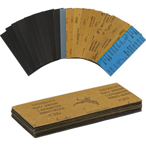 Lot de 80 feuilles de papier abrasif, 150, 240, 320, 400, 600, 800, 1000, 1500, 2000, 3000, grain sec pour meubles en métal, bois, peinture, mur, verre, finition (23 x 9,3 cm) (1/5)