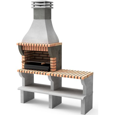 Barbecue en béton réfractaire Maipu XL – Charbon et bois – 2 grilles de cuisson 69,5x35 cm et 65x38 cm – Capacité jusqu'à 6 personnes – Movelar
