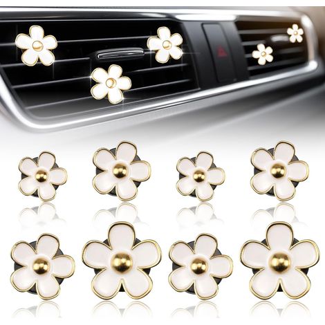 Dekorative Gänseblümchen-Clips für Lüftungsschlitze - 8 Stück - Hübsche Lufterfrischer-Clips für Lüftungsschlitze, Autodekoration (weiß) (1/5)