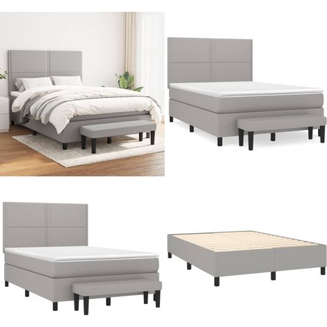 Boxspringbett mit Matratze Hellgrau 140x200 cm Stoff - Boxspringbett - Doppelbett - Schlafraum - Bettenrahmen - Matratze - Home & Living