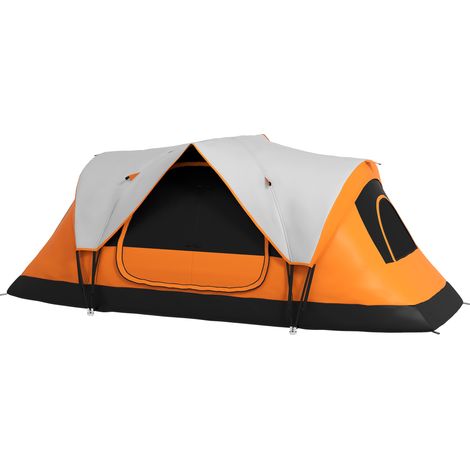 Tente camping familiale 6-8 personnes double toit ventilée légère facile à monter orange
