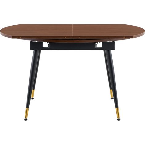 Table à manger extensible moderne, ronde à ovale, plateau MDF avec accents dorés, pieds métal , gain de place pour cuisine et salle à manger-Noyer (1/5)