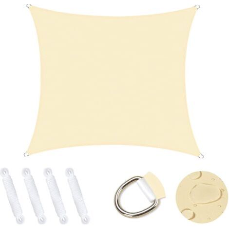 royaluxe -Voile d'ombrage Carré 5x5m, Abri de Jardin 95% UV Block Sunscreen Auvent Toile Ombrage Étanche Durable pour Extérieur Patio Jardin Cour Arrière Camping Piscine - Crème - RWVoile d'ombrage (1/5)