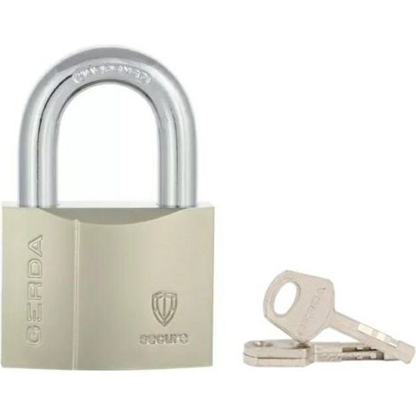 GERDA SECURE KSWS S40 Vorhängeschloss mit verstärktem Bügel, Nickel satiniert, Blister (1/2)