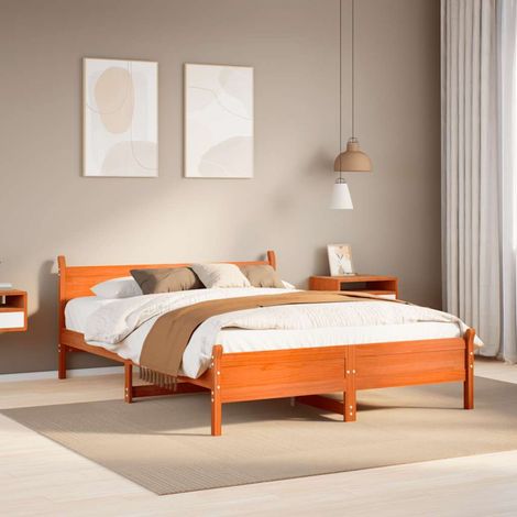 Cadre de lit 120 x 190 cm avec sommier à lattes en pin massif cire marron, 23.8kg - PANGIVO (1/5)