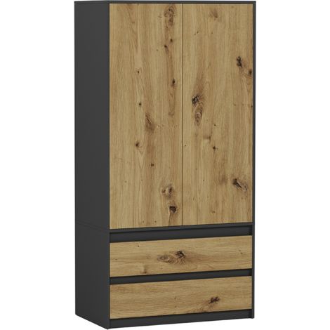 Schrank mit Regalen und Schubladen, Anthrazit Mix Artisan, 90 x 180 cm - NEU